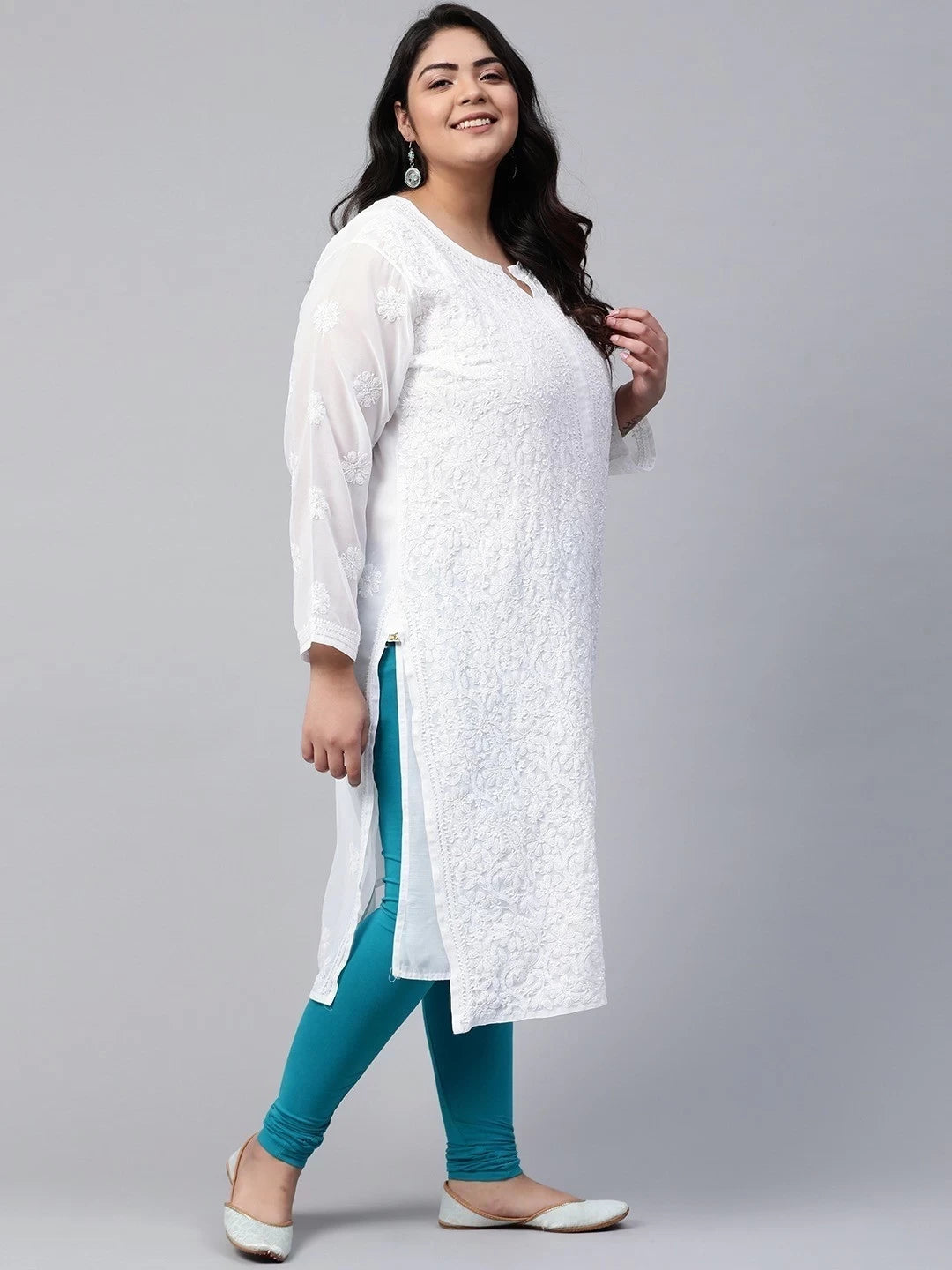 Ada Hand Embroidered White Georgette Lucknowi Chikankari Straight  Kurta A100289