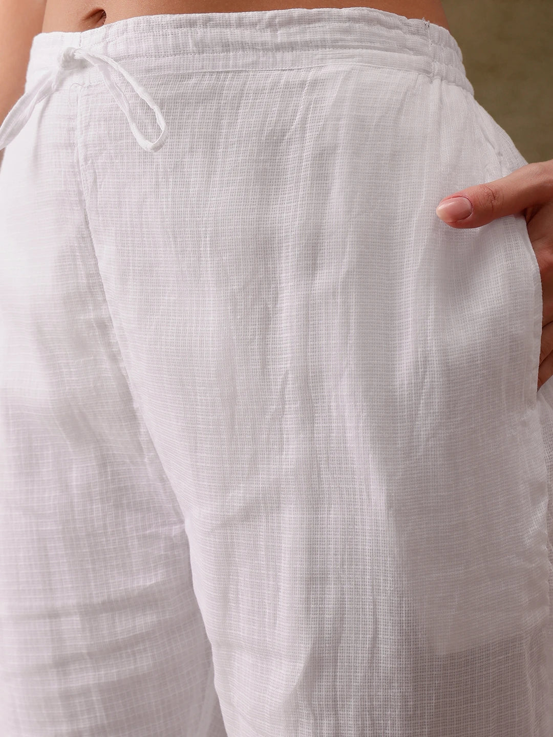 Ada Hand Embroidered White Kota Lucknowi Chikankari Kurta Set With Slip-A811221