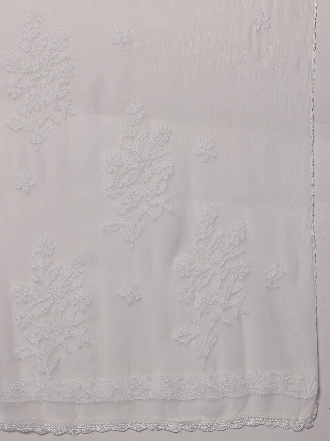 Ada Hand Embroidered White Chiffon Lucknowi Chikankari Dupatta A511226
