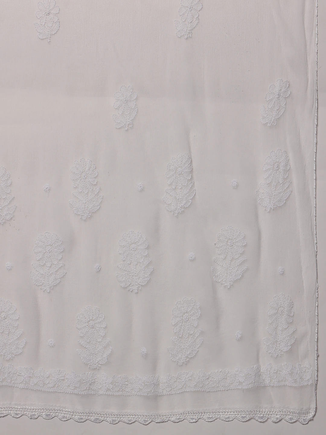 Ada Hand Embroidered White Chiffon Lucknowi Chikankari Dupatta A511225