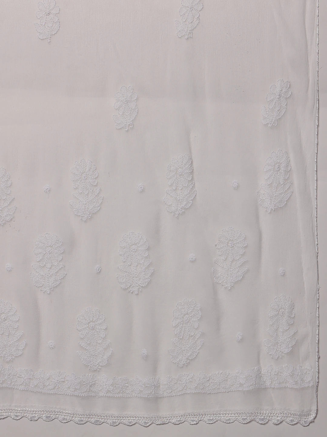 Ada Hand Embroidered White Chiffon Lucknowi Chikankari Dupatta A511225