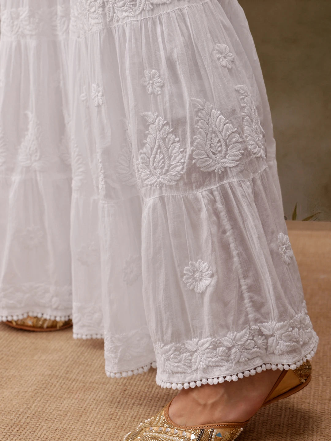 Ada Hand Embroidered White Cotton Lucknowi Chikankari Palazzo A711193