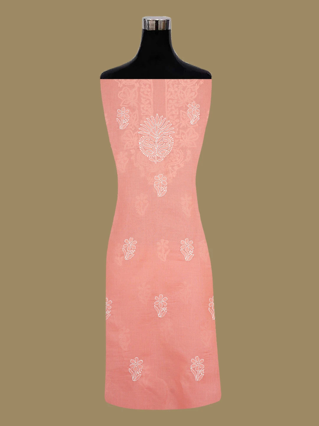 Ada Hand Embroidered Carrot Pink Cotton Lucknowi Chikankari Unstitched Suit Piece 01A677395