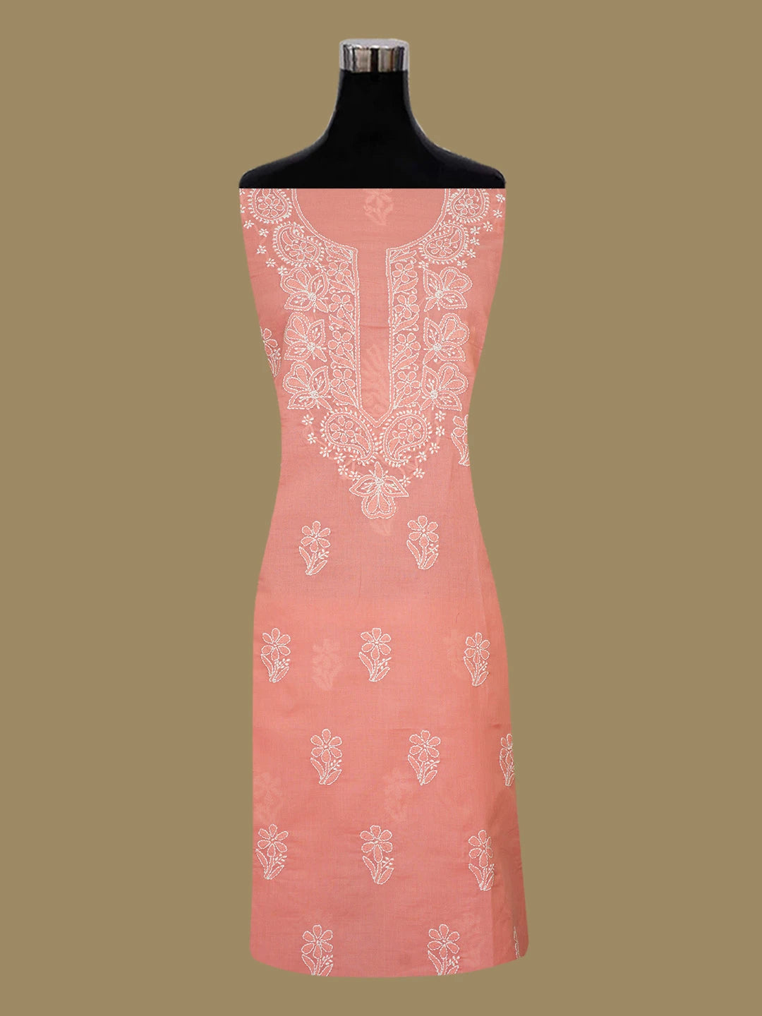 Ada Hand Embroidered Carrot Pink Cotton Lucknowi Chikankari Unstitched Suit Piece 01A677395