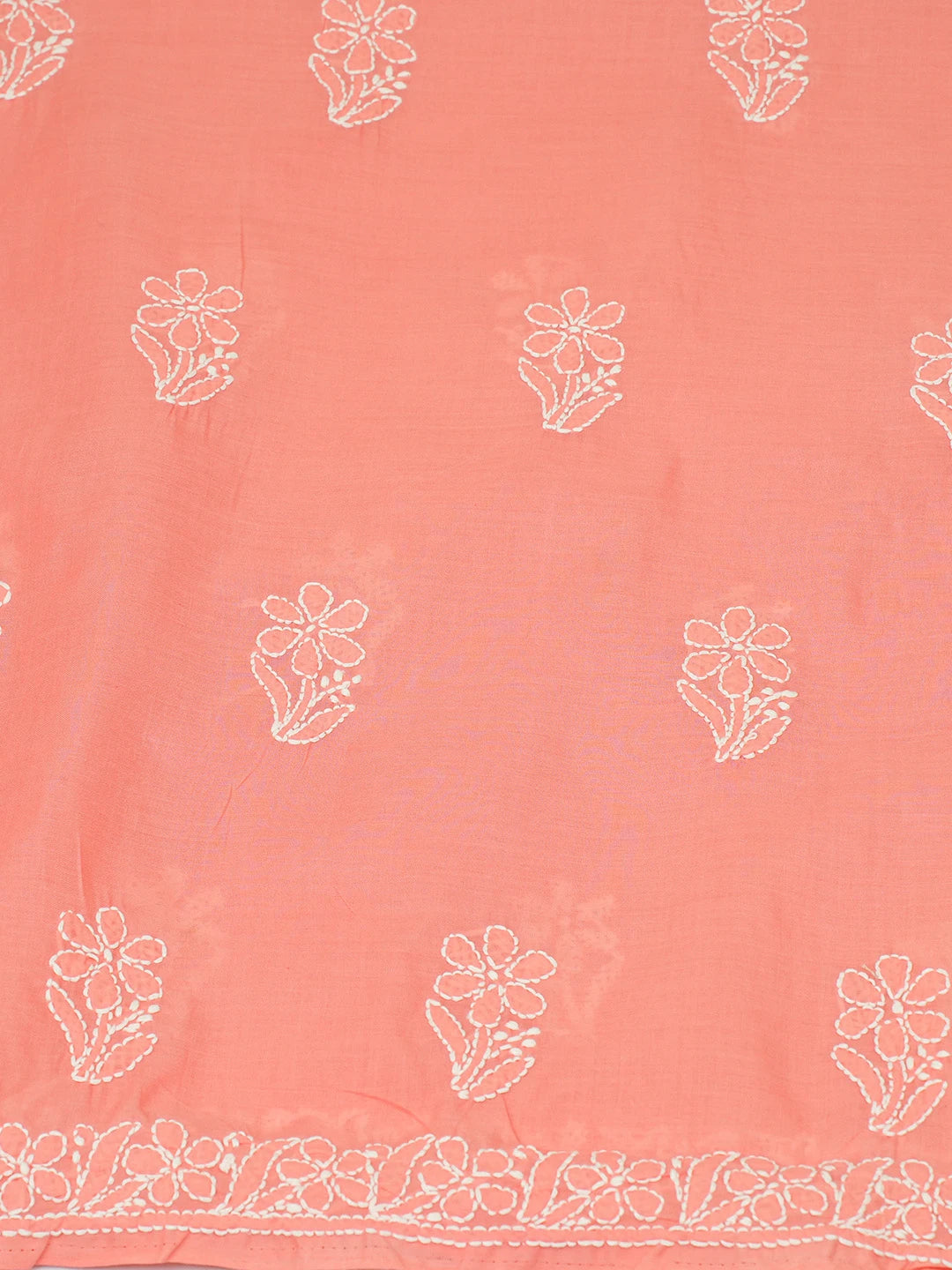 Ada Hand Embroidered Carrot Pink Cotton Lucknowi Chikankari Unstitched Suit Piece 01A677395
