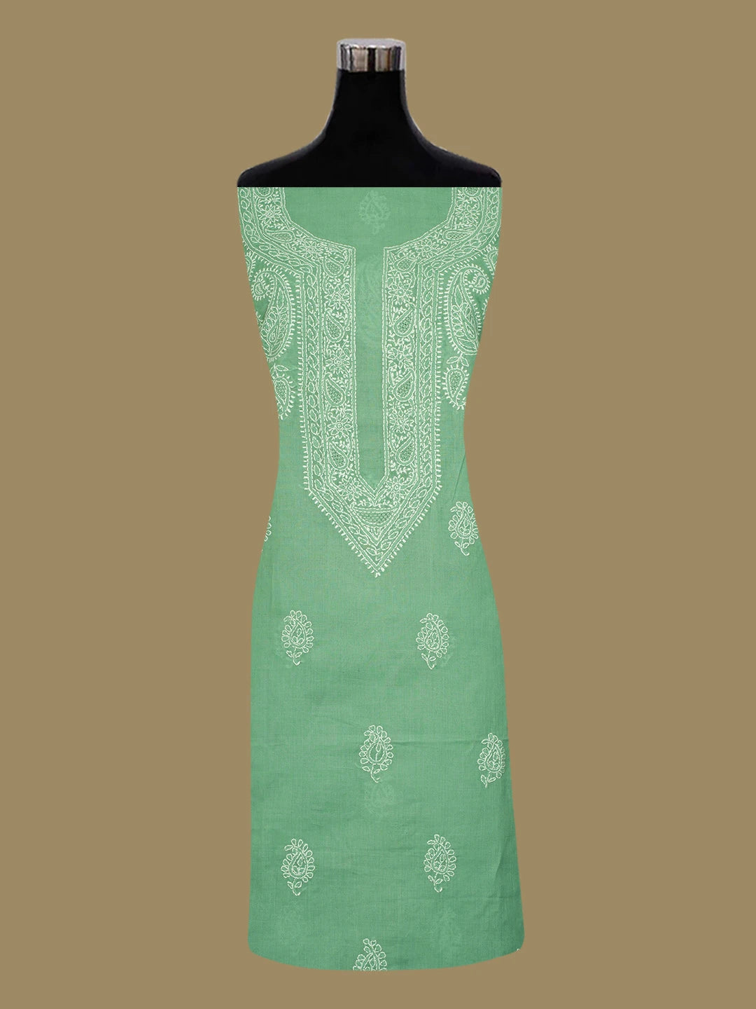 Ada Hand Embroidered Green Cotton Lucknowi Chikankari Unstitched Suit Piece 01A677007