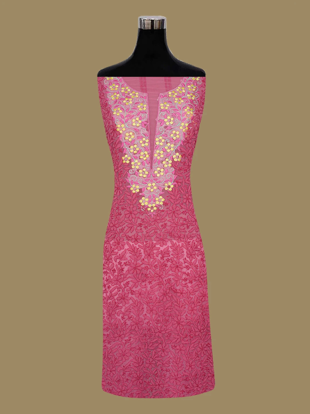 Ada Hand Embroidered Carrot Pink Georgette Lucknowi Chikankari Unstitched Suit Piece with Parsi Work 01A643850