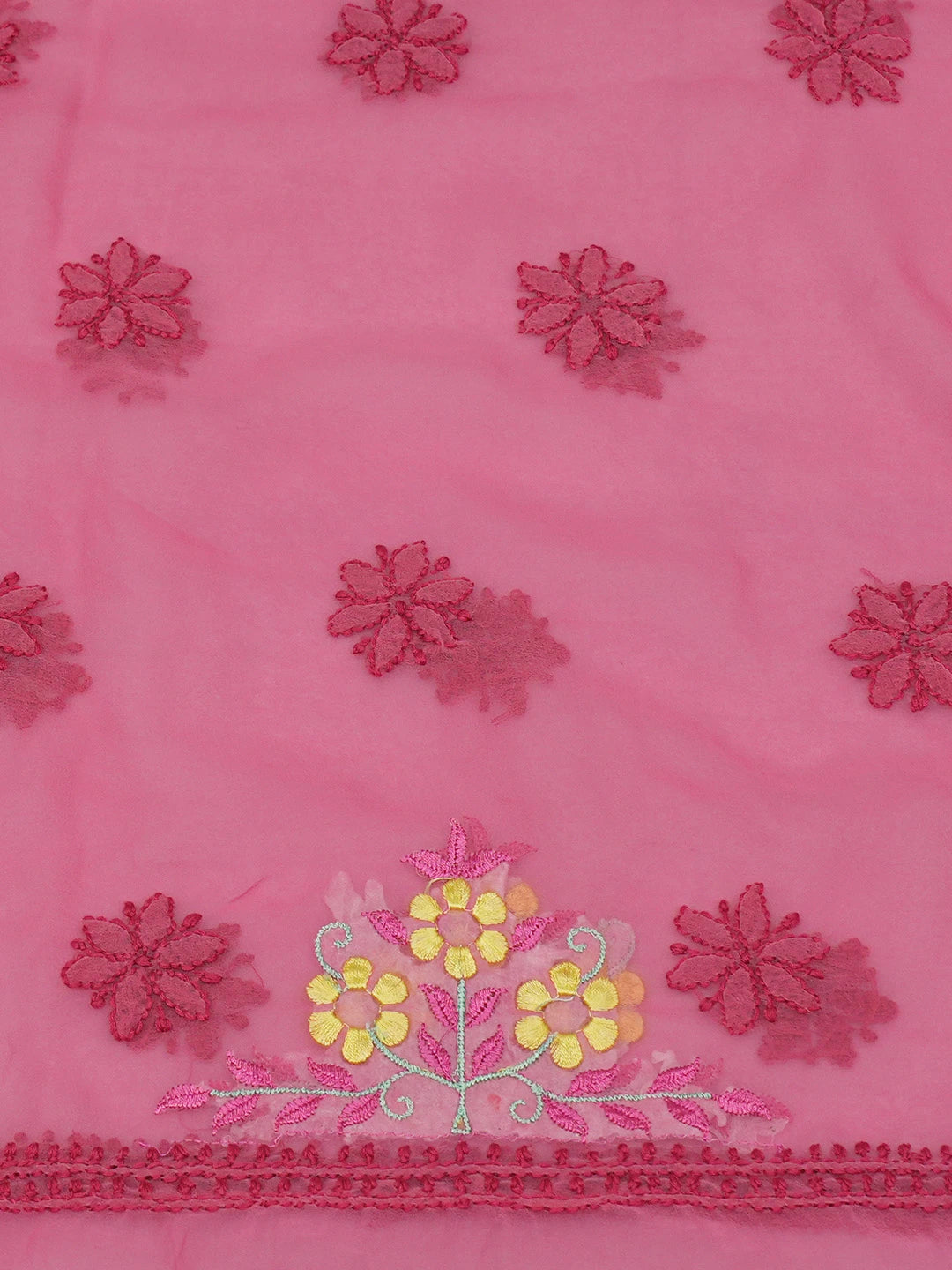 Ada Hand Embroidered Carrot Pink Georgette Lucknowi Chikankari Unstitched Suit Piece with Parsi Work 01A643850