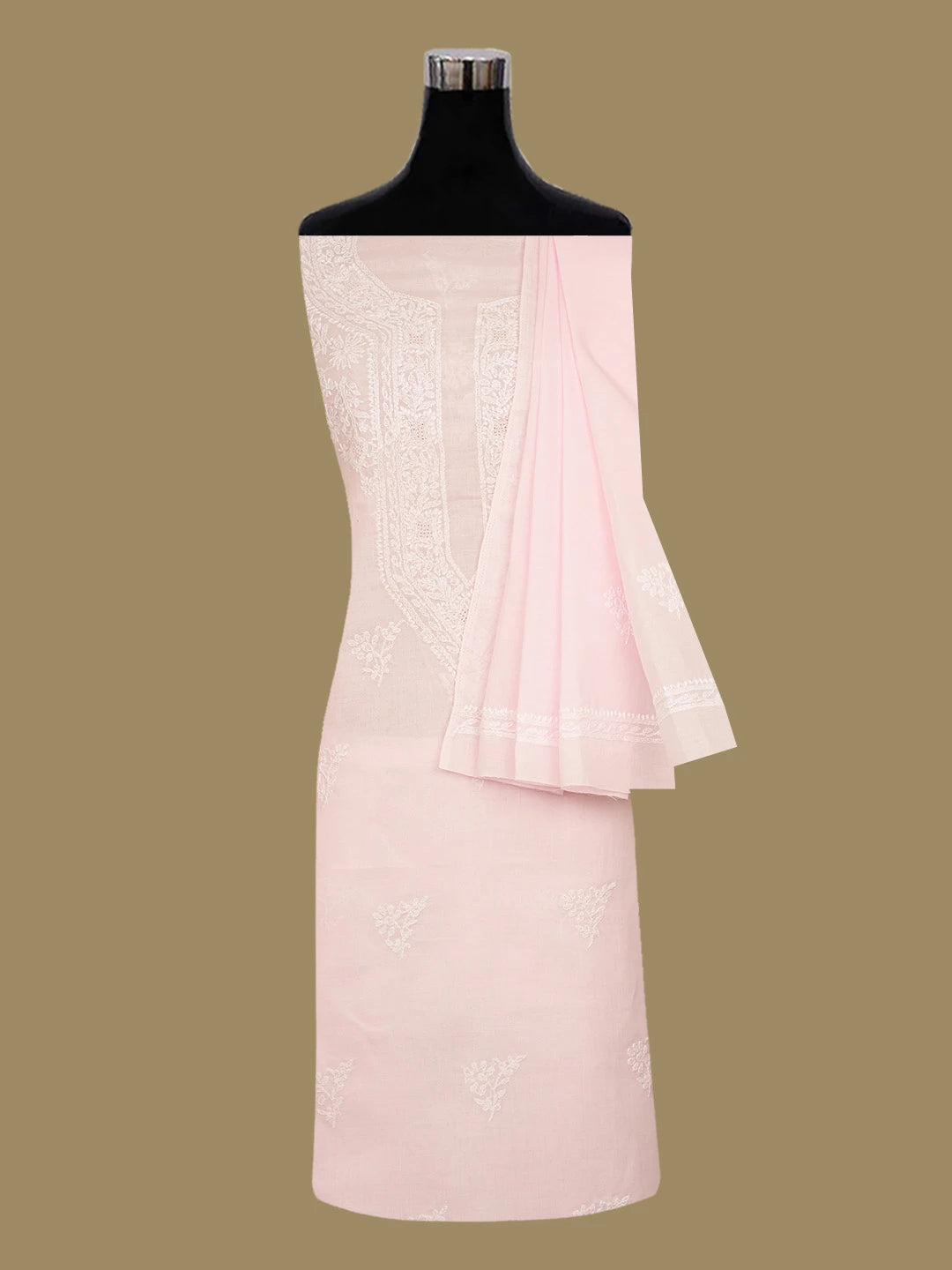Ada Hand Embroidered Pink Cotton Lucknowi Chikankari Unstitched Suit Piece 01A676989