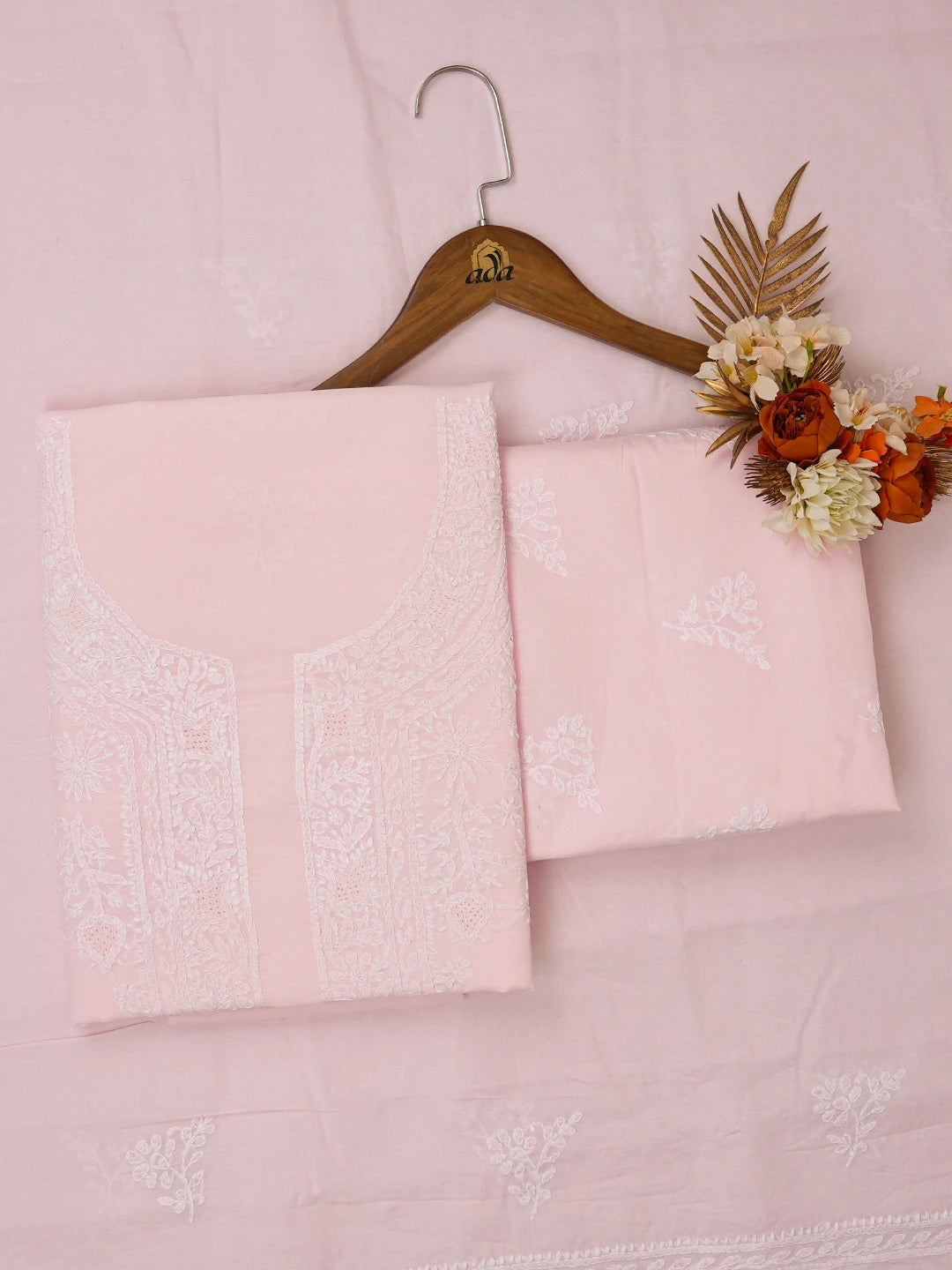Ada Hand Embroidered Pink Cotton Lucknowi Chikankari Unstitched Suit Piece 01A676989
