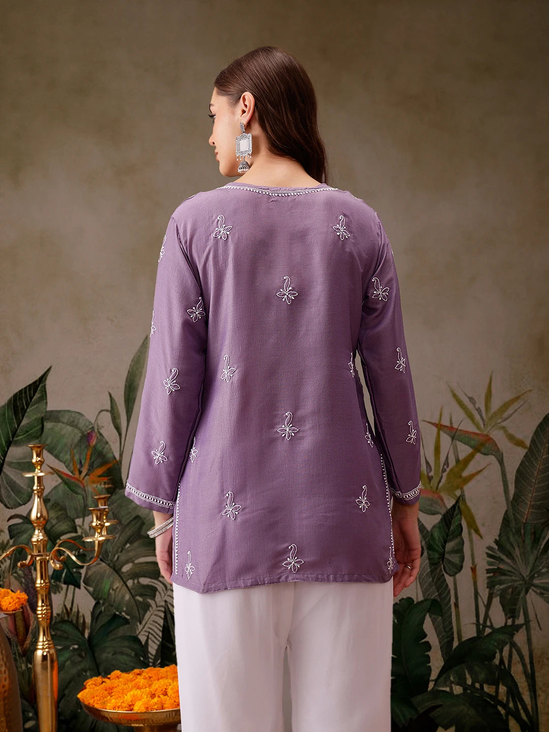 Ada Hand Embroidered Mauve Muslin Lucknowi Chikankari Short Kurti A911437