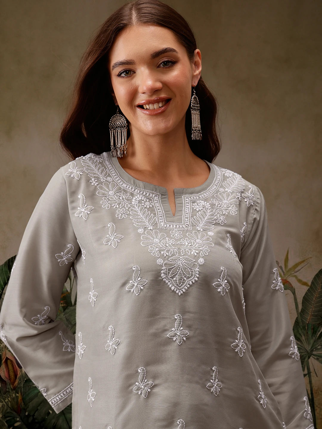 Ada Hand Embroidered Grey Muslin Lucknowi Chikankari Short Kurti A911433