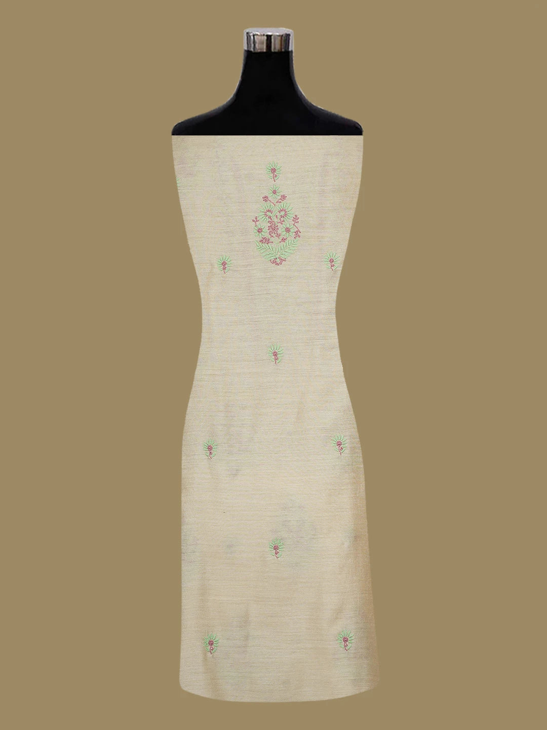 Ada Hand Embroidered Fawn Moonga Silk Lucknowi Chikankari Unstitched Kurta Dupatta Set 01A656751