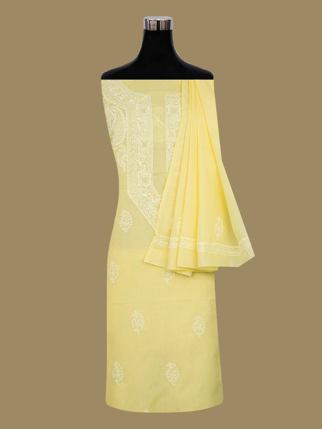 Ada Hand Embroidered Yellow Cotton Lucknowi Chikankari Unstitched Suit Piece 01A676998
