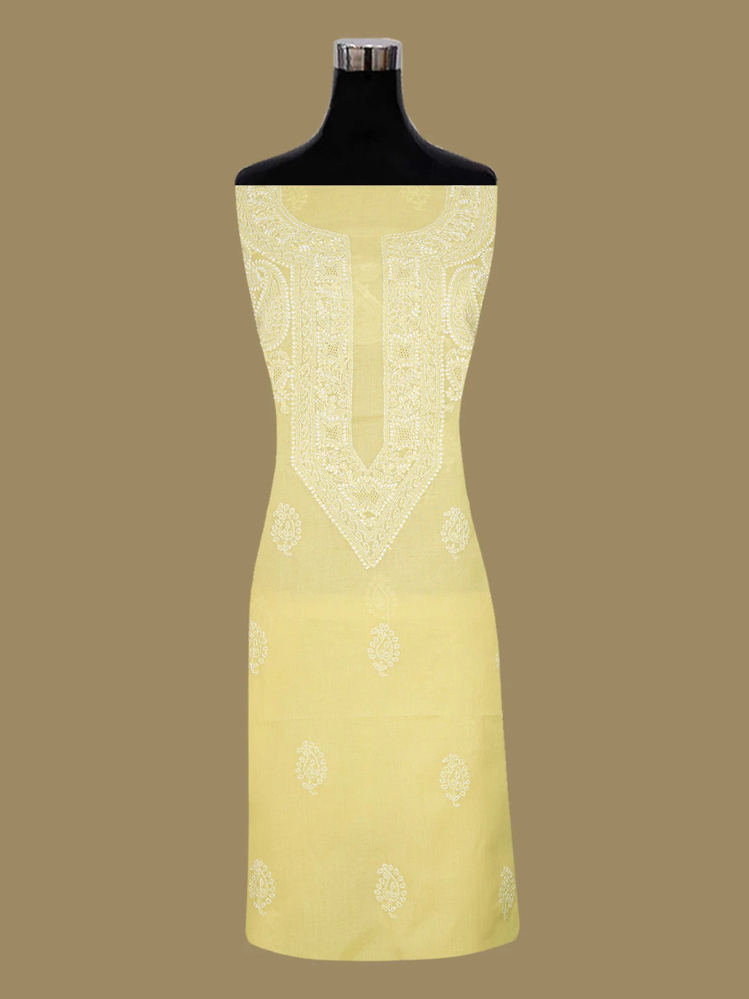 Ada Hand Embroidered Yellow Cotton Lucknowi Chikankari Unstitched Suit Piece 01A676998