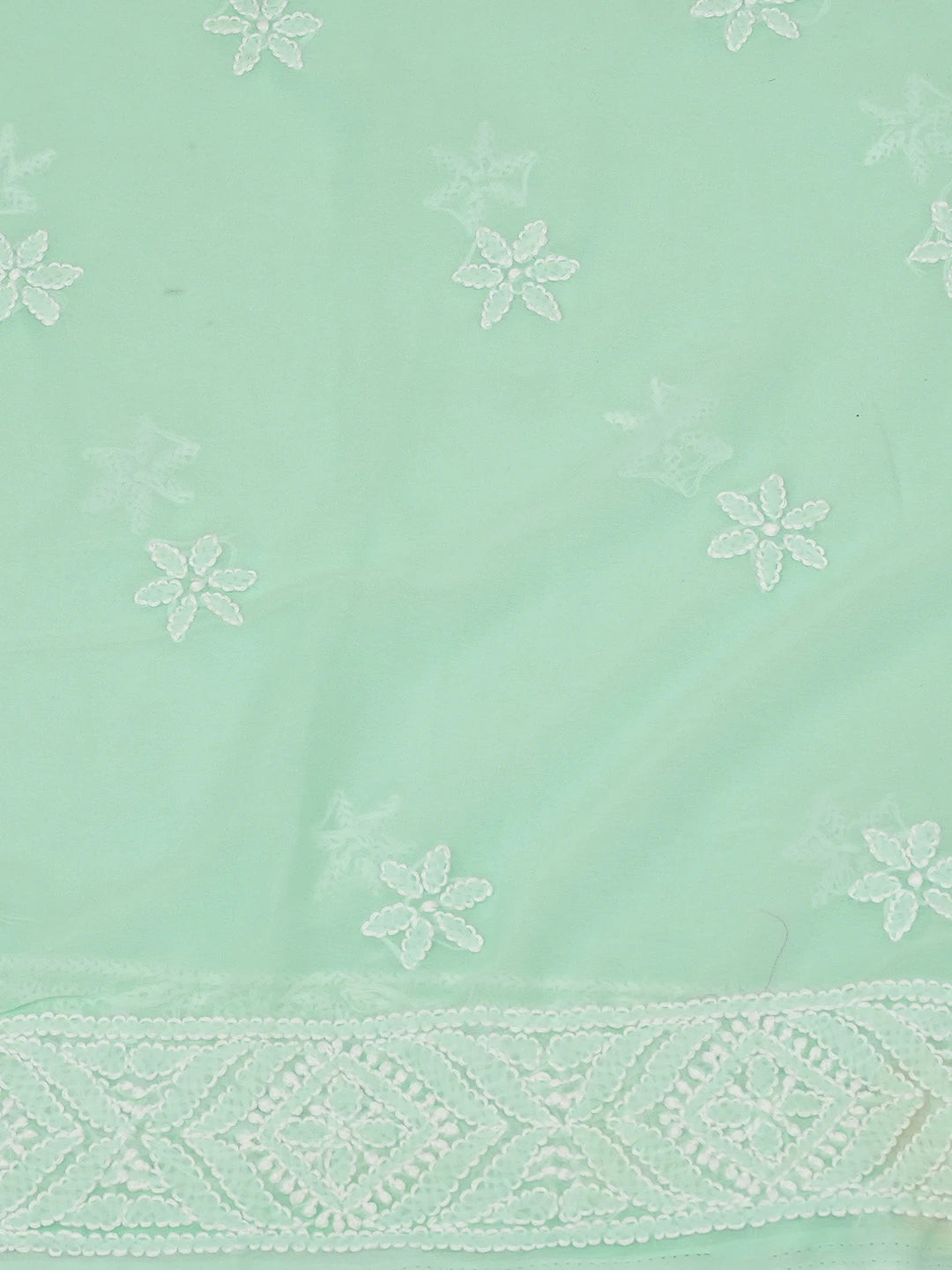 Ada Hand Embroidered Sea Green Georgette Lucknowi Chikankari Unstitched Kurta Dupatta Set 01A670804