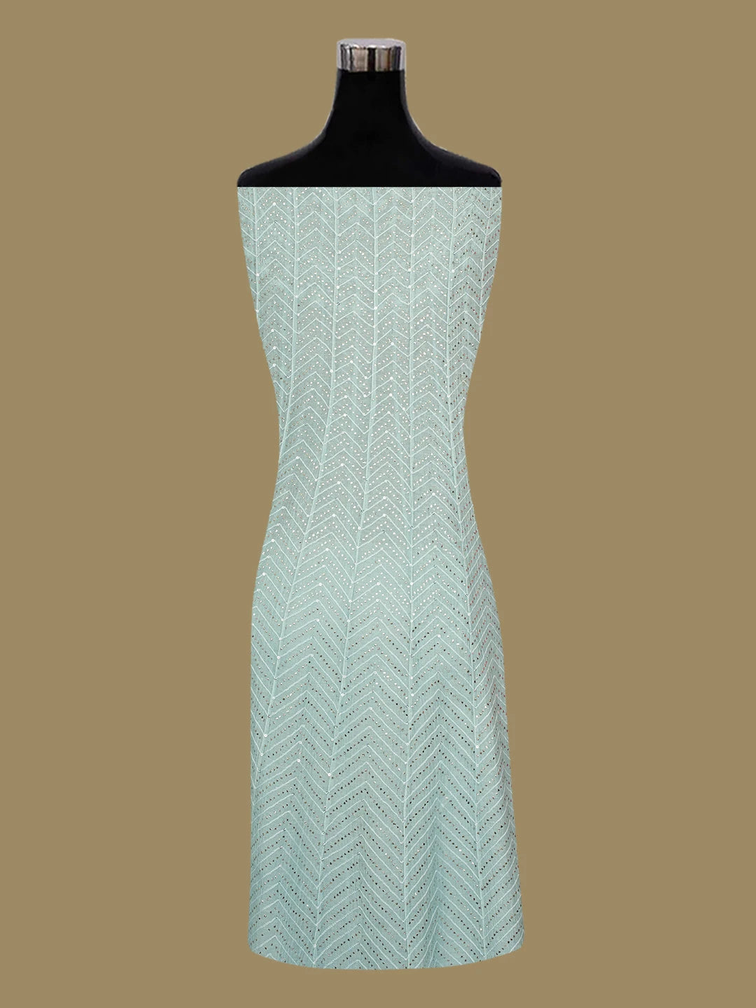 Ada Hand Embroidered Columbia Blue Chanderi Lucknowi Chikankari Semi-Stitched Anarkali Kurta Dupatta Set With Muqaish Work 01A661114