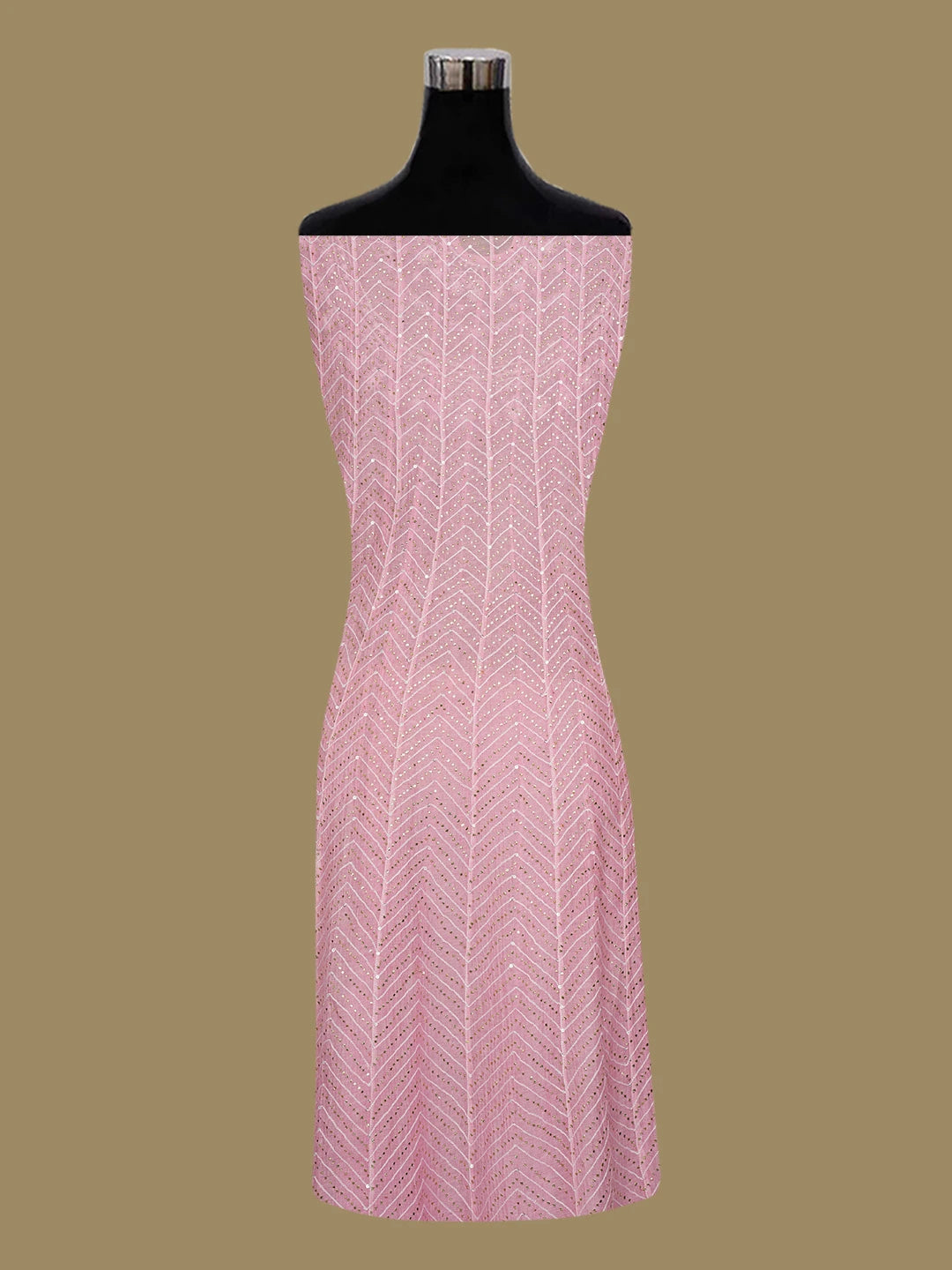 Ada Hand Embroidered Pink Chanderi Lucknowi Chikankari Semi-Stitched Anarkali Kurta Dupatta Set With Muqaish Work 01A661115