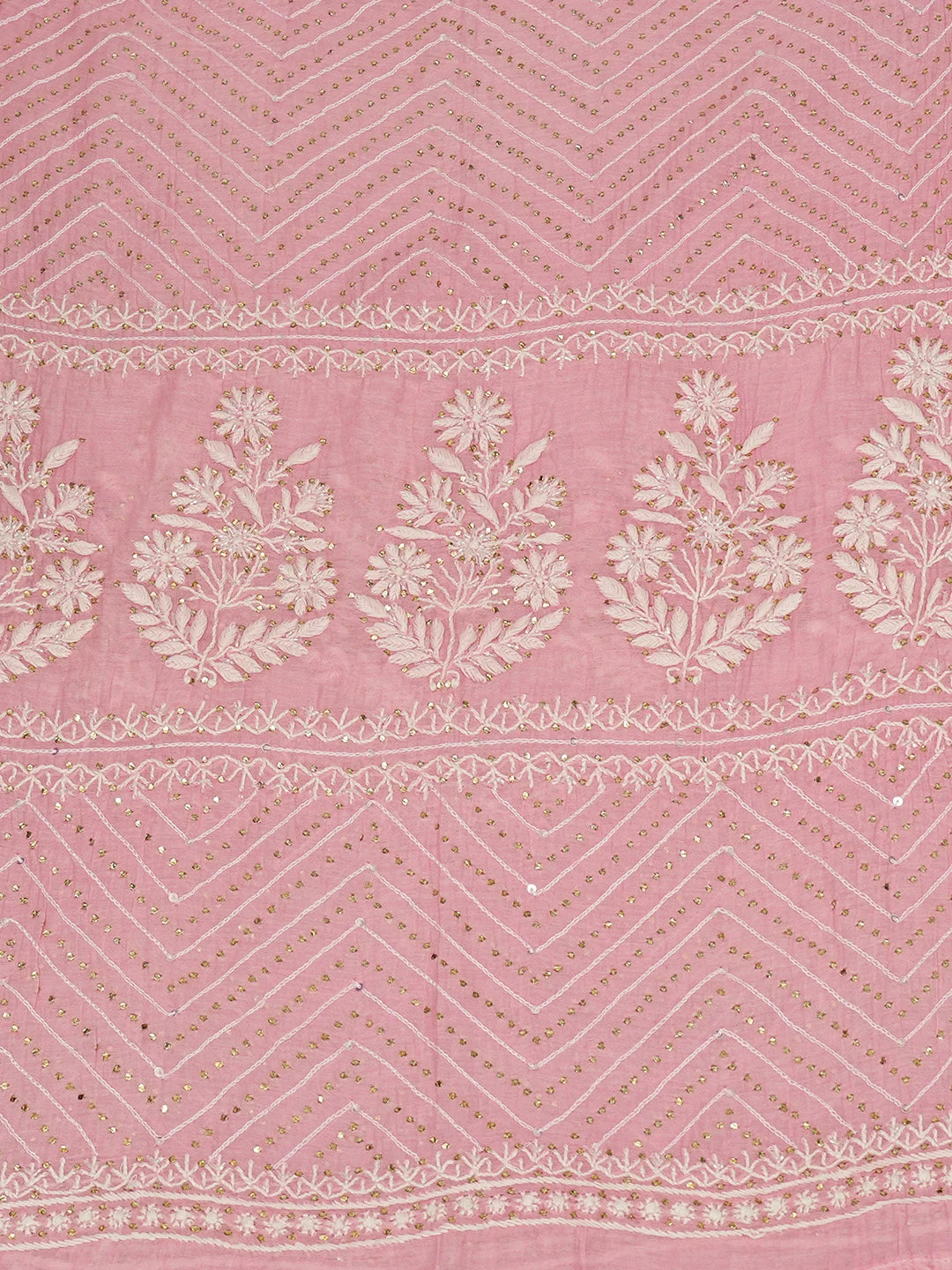 Ada Hand Embroidered Pink Chanderi Lucknowi Chikankari Semi-Stitched Anarkali Kurta Dupatta Set With Muqaish Work 01A661115