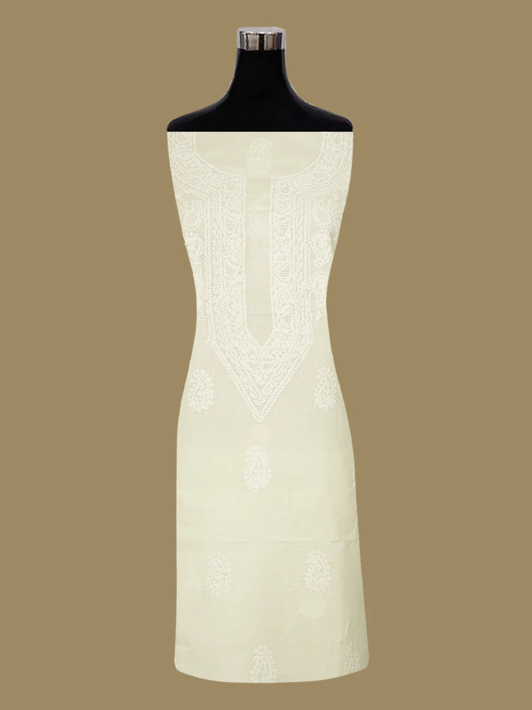 Ada Hand Embroidered Bright Cream Cotton Lucknowi Chikankari Unstitched Suit Piece 01A677004