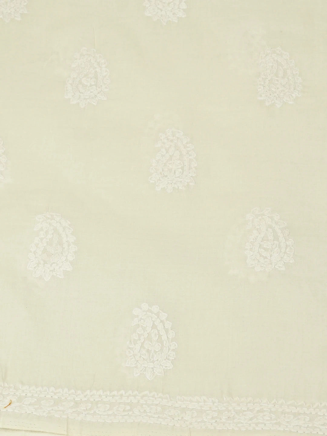 Ada Hand Embroidered Bright Cream Cotton Lucknowi Chikankari Unstitched Suit Piece 01A677004