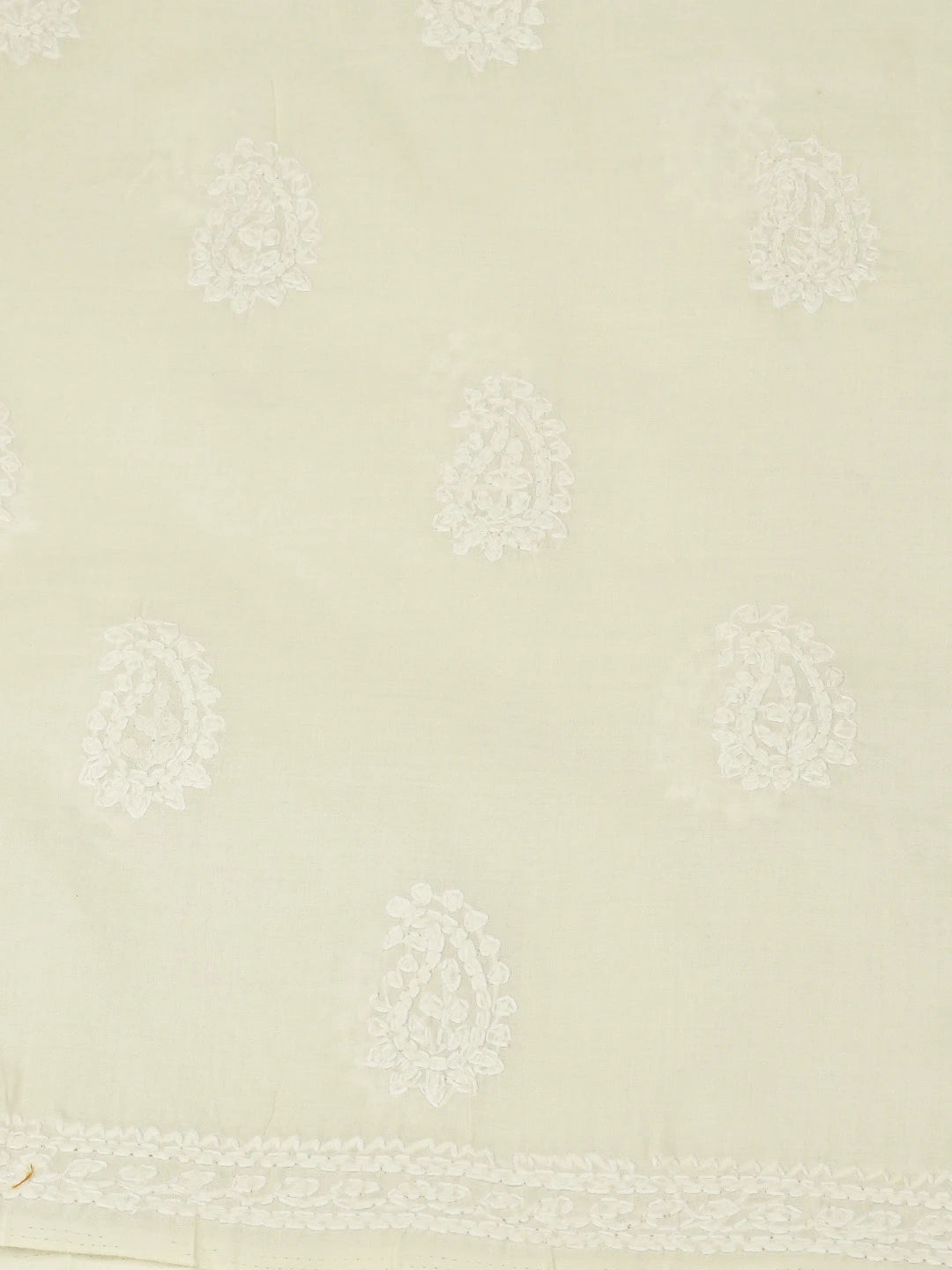 Ada Hand Embroidered Bright Cream Cotton Lucknowi Chikankari Unstitched Suit Piece 01A677004