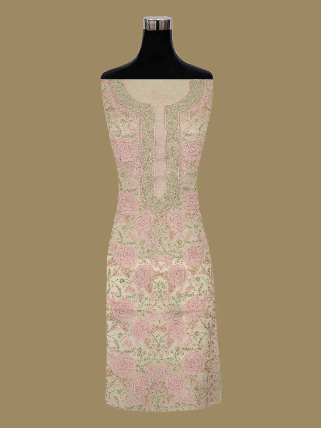 Ada Hand Embroidered Light Fawn Organza Lucknowi Chikankari Unstitched Kurta Dupatta Set 01A566334