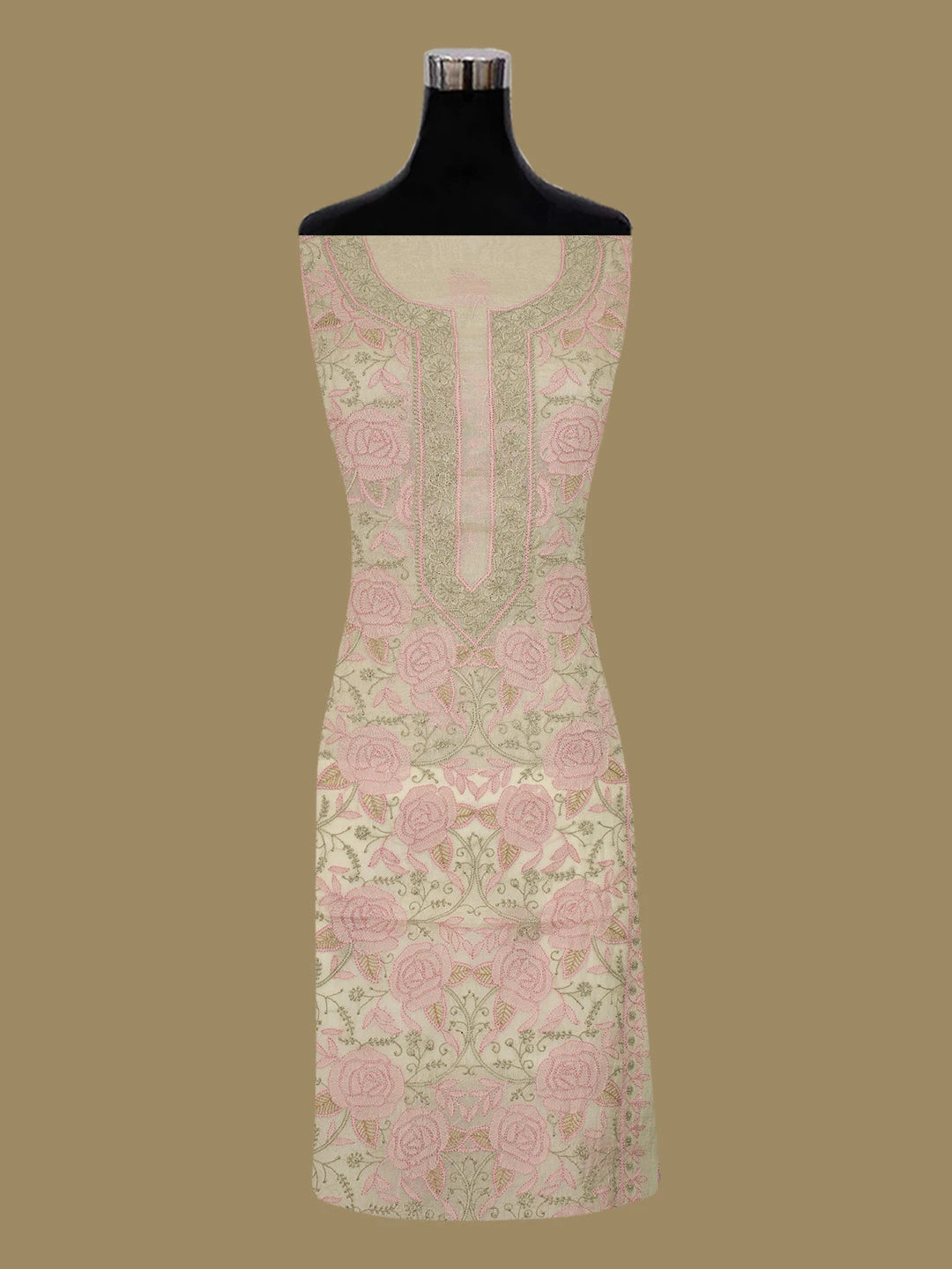 Ada Hand Embroidered Light Fawn Organza Lucknowi Chikankari Unstitched Kurta Dupatta Set 01A566334