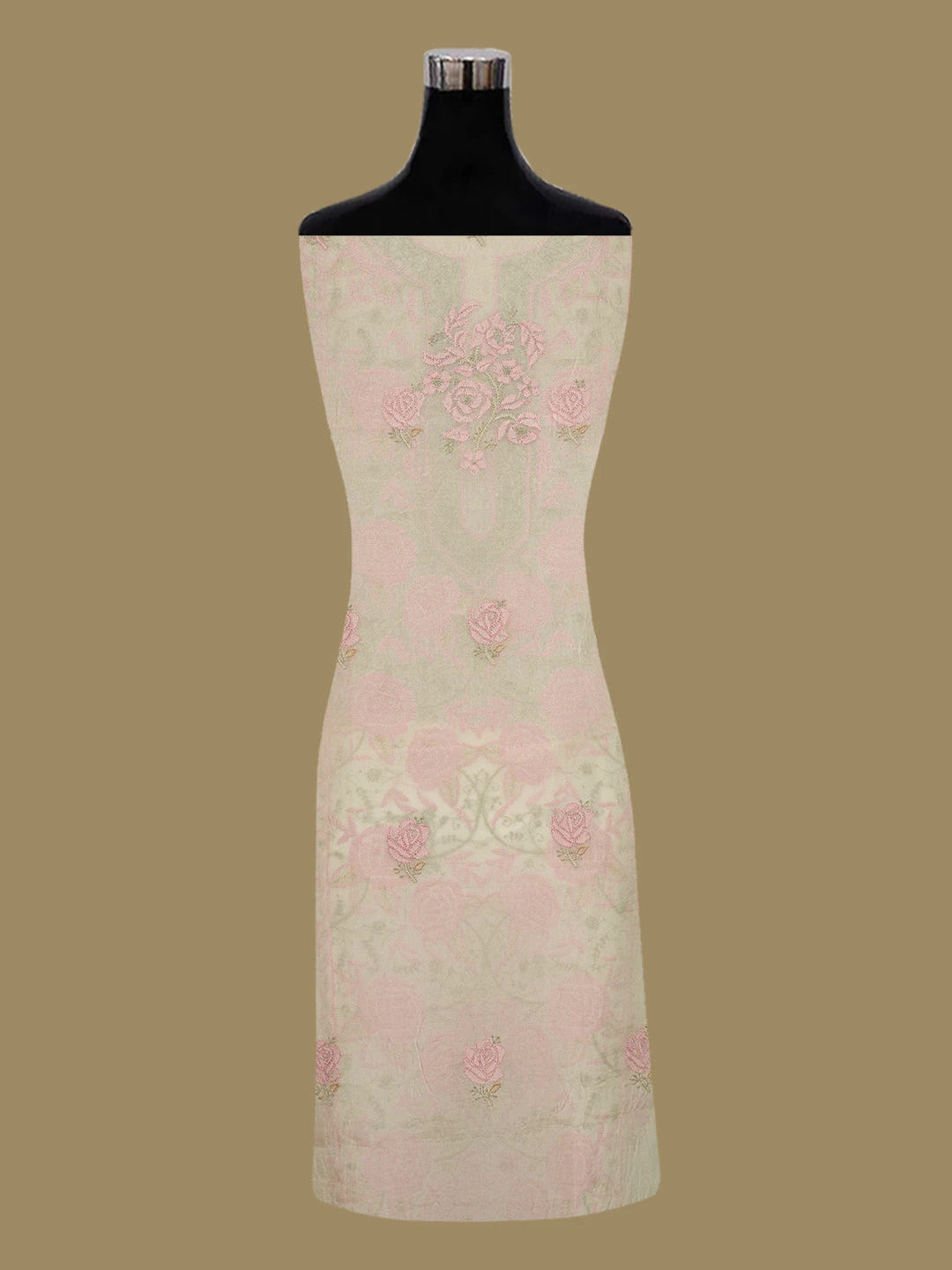 Ada Hand Embroidered Light Fawn Organza Lucknowi Chikankari Unstitched Kurta Dupatta Set 01A566334