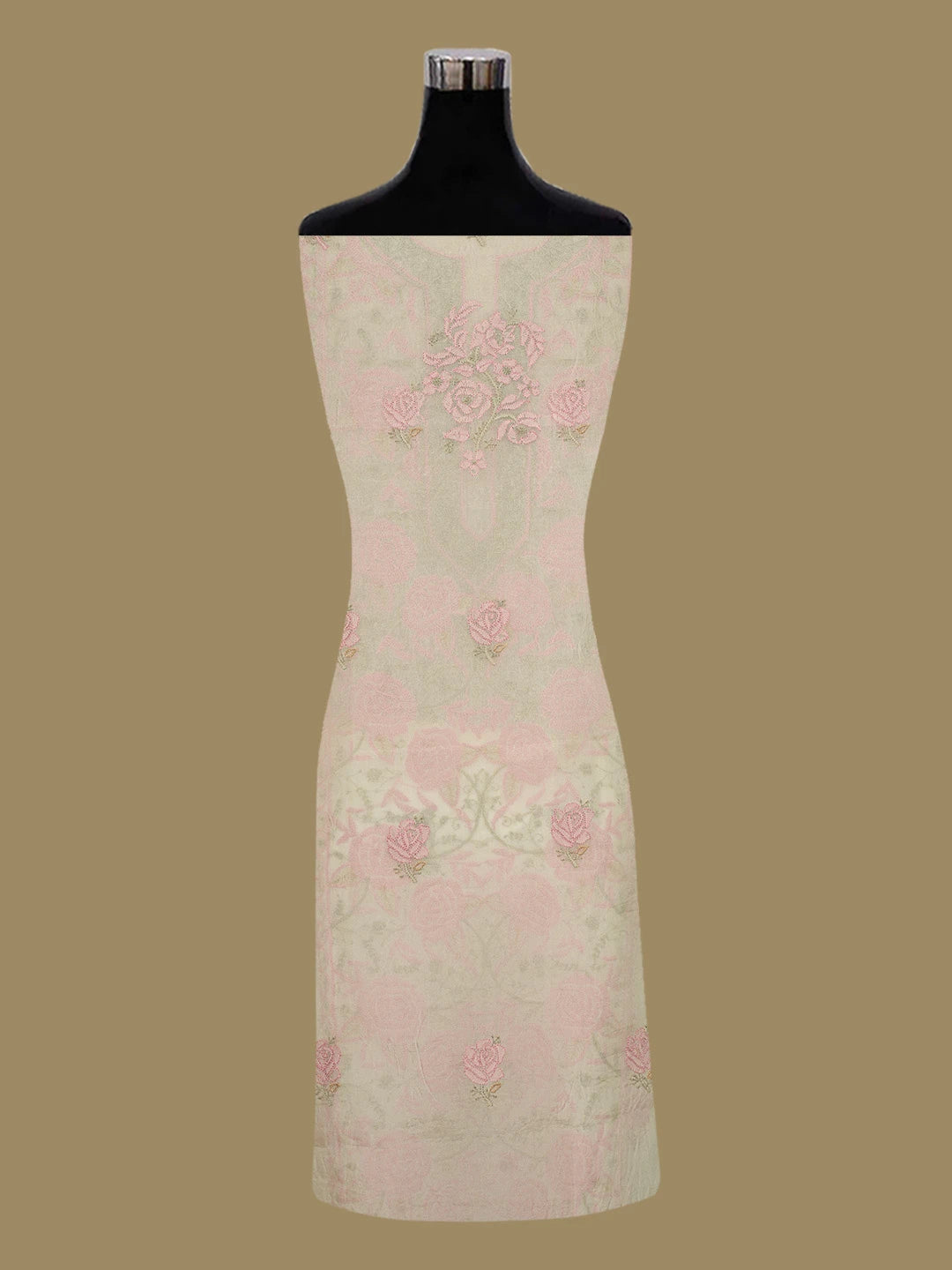 Ada Hand Embroidered Light Fawn Organza Lucknowi Chikankari Unstitched Kurta Dupatta Set 01A566334