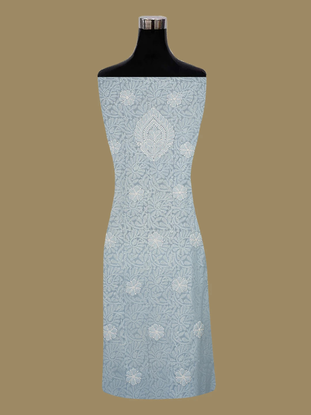 Ada Hand Embroidered Blue Georgette Lucknowi Chikankari Unstitched Kurta Dupatta Set 01A670795