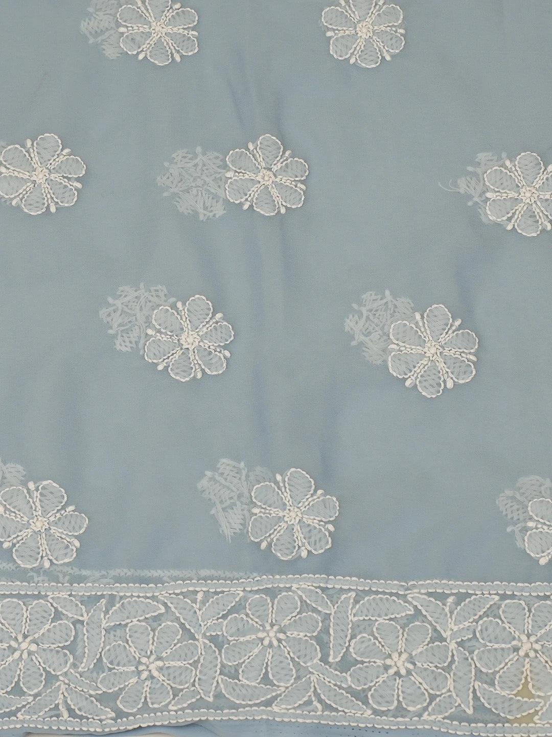 Ada Hand Embroidered Blue Georgette Lucknowi Chikankari Unstitched Kurta Dupatta Set 01A670795