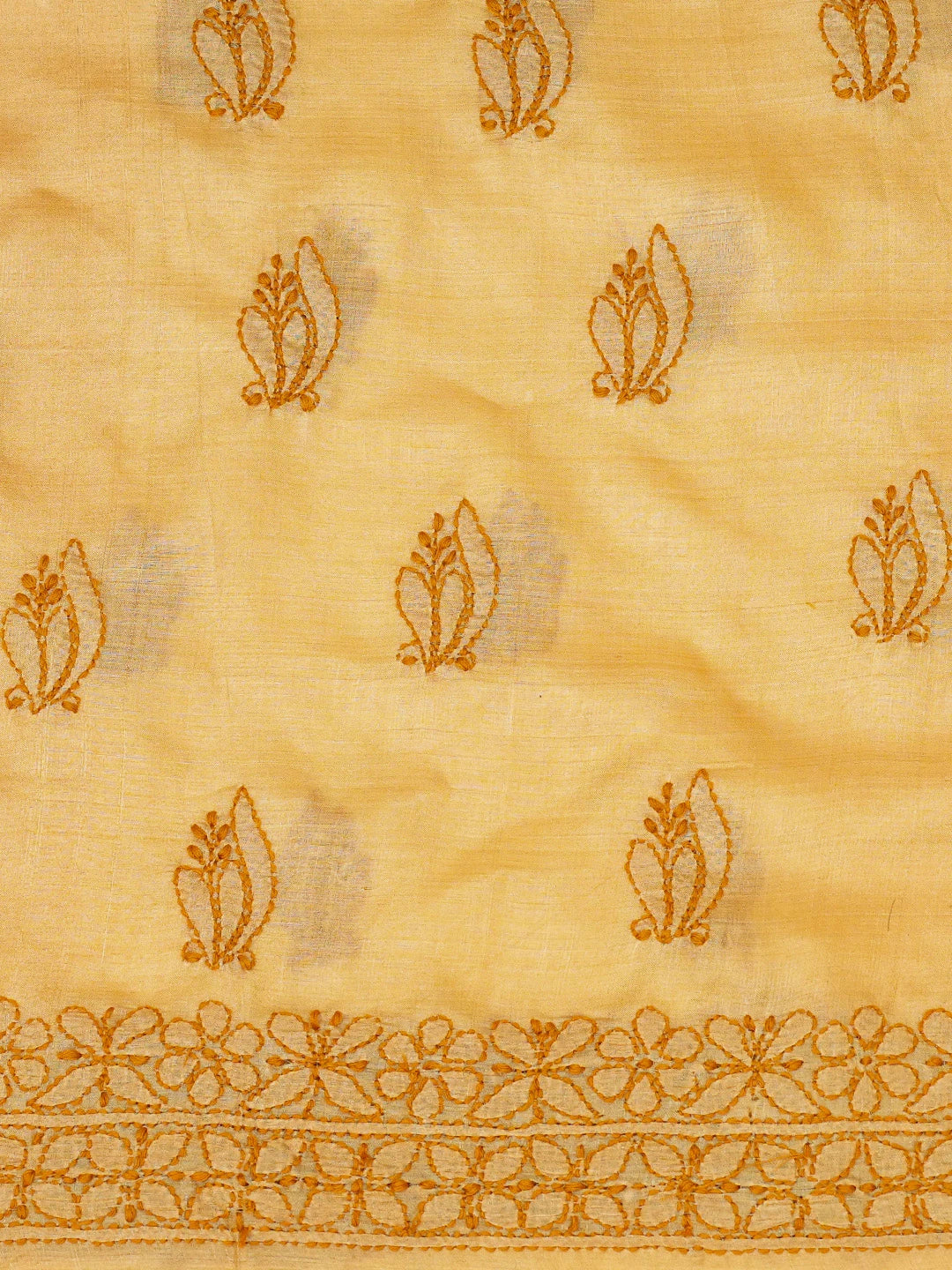 Ada Hand Embroidered Fawn Silk Lucknowi Chikankari Unstitched Suit Piece With Muqaish Work 01A660071