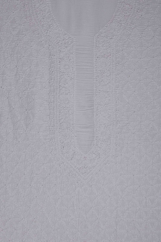 Ada Hand Embroidered White Cotton Lucknowi Chikankari Unstitched Men's Kurta Piece A607428