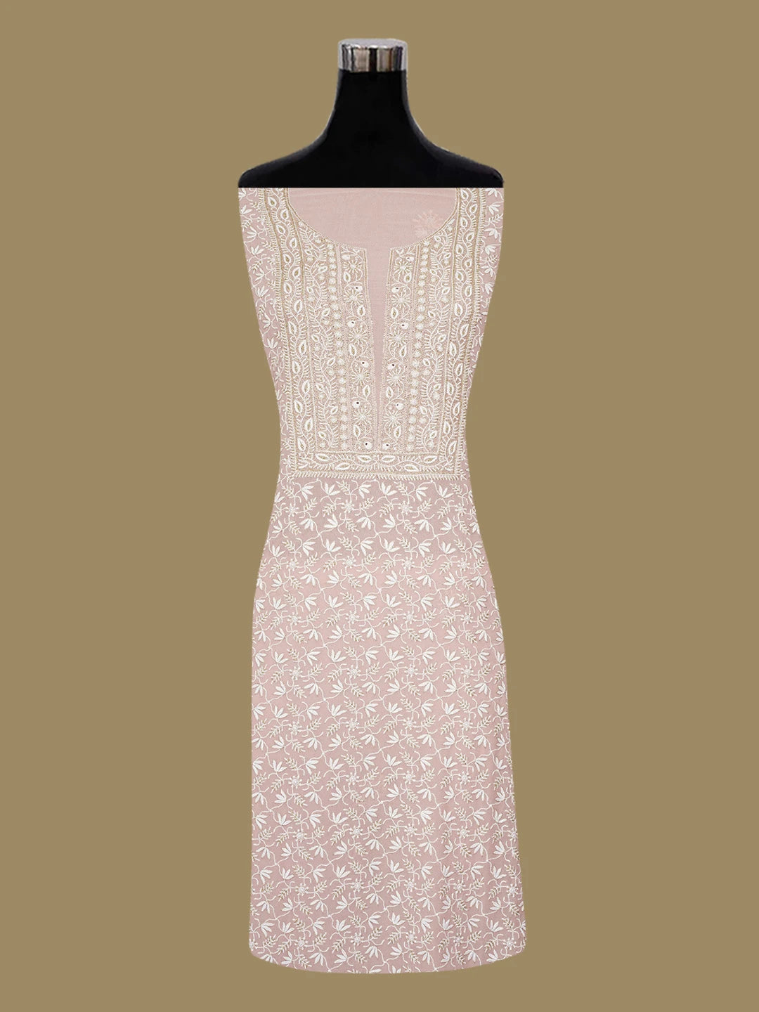 Ada Hand Embroidered Pink Pure Georgette Lucknowi Chikankari Unstitched Kurta Dupatta Set With Cutdana Work 01A584751