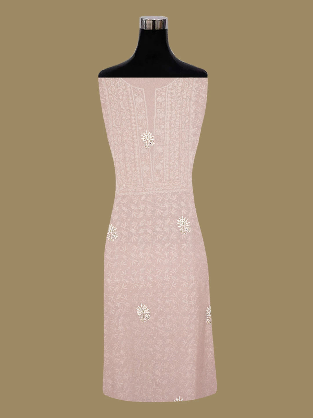 Ada Hand Embroidered Pink Pure Georgette Lucknowi Chikankari Unstitched Kurta Dupatta Set With Cutdana Work 01A584751