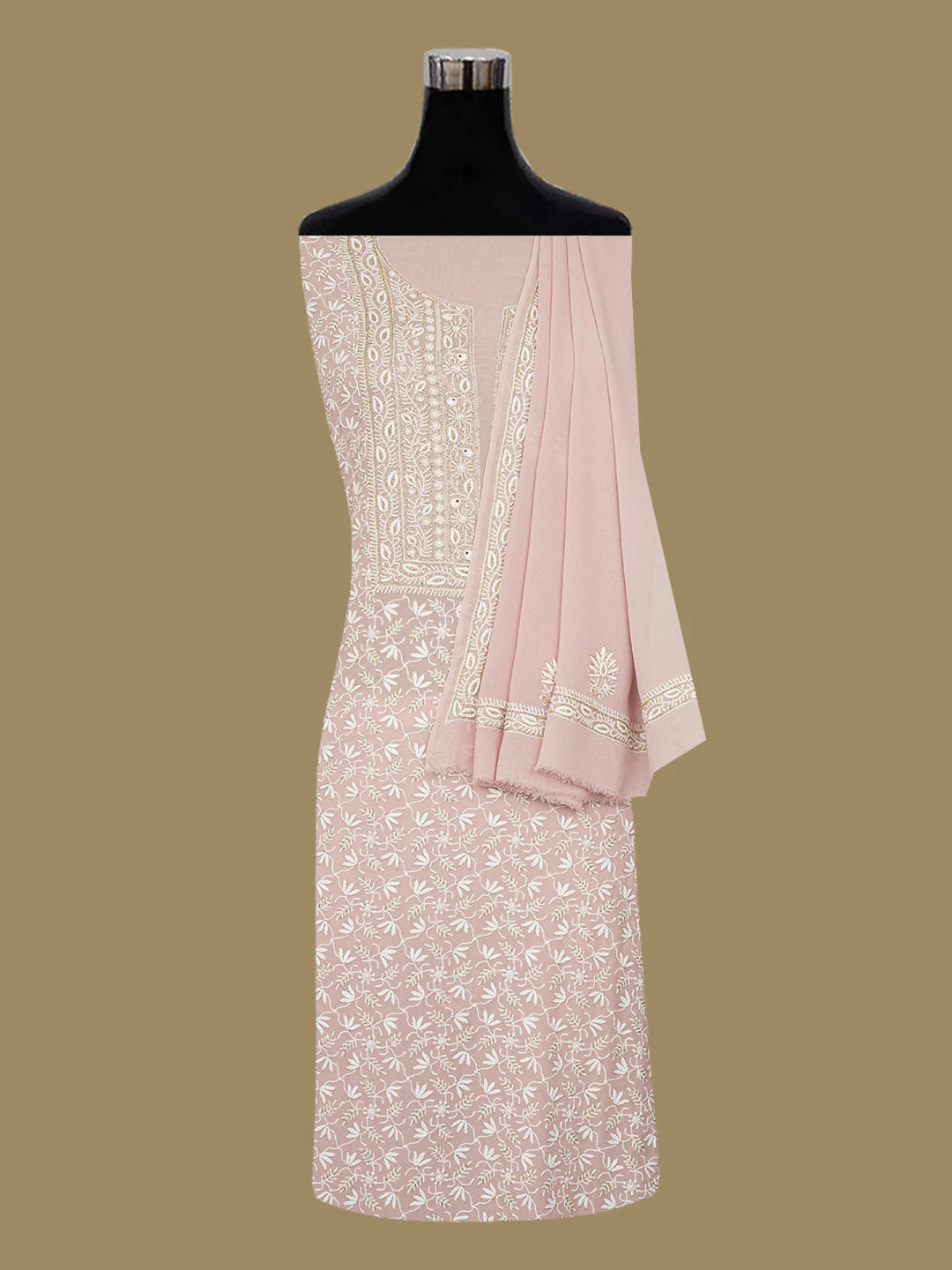 Ada Hand Embroidered Pink Pure Georgette Lucknowi Chikankari Unstitched Kurta Dupatta Set With Cutdana Work 01A584751