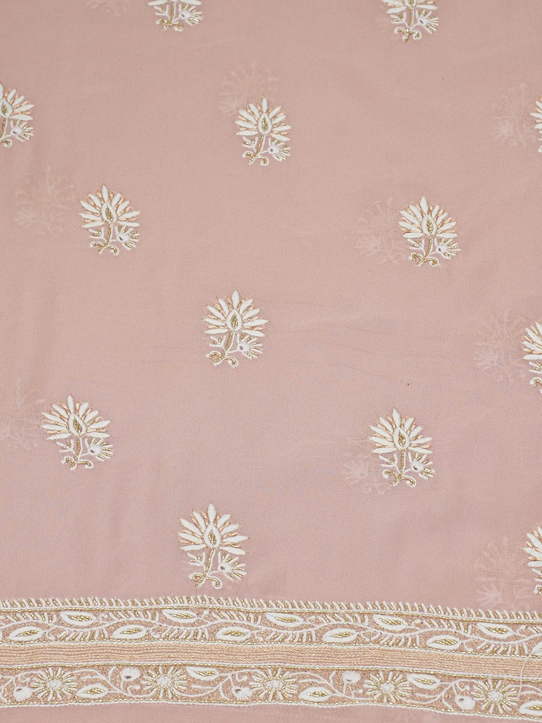 Ada Hand Embroidered Pink Pure Georgette Lucknowi Chikankari Unstitched Kurta Dupatta Set With Cutdana Work 01A584751