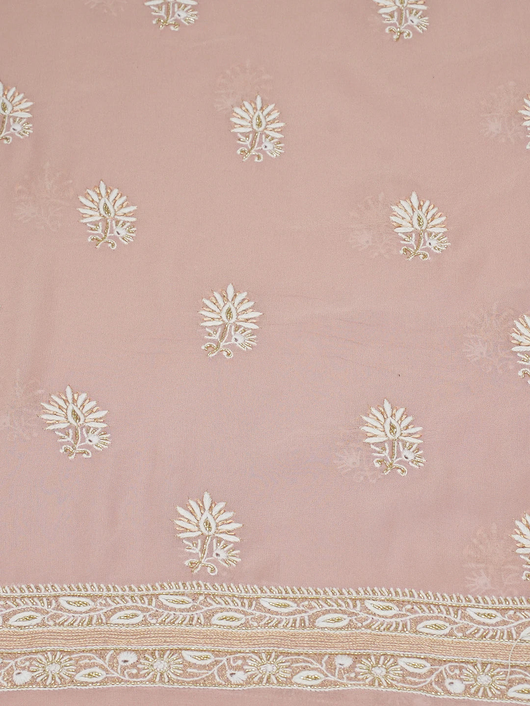 Ada Hand Embroidered Pink Pure Georgette Lucknowi Chikankari Unstitched Kurta Dupatta Set With Cutdana Work 01A584751