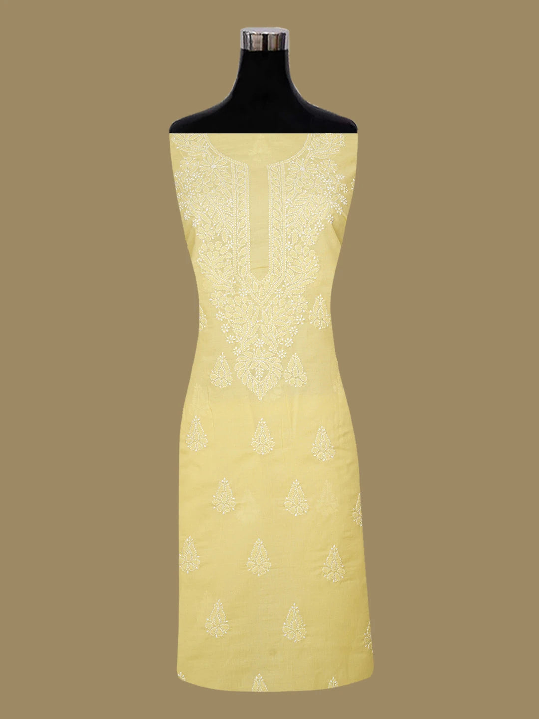 Ada Hand Embroidered Yellow Cotton Lucknowi Chikankari Unstitched Suit Piece 01A677270