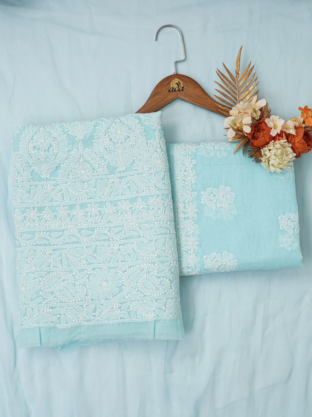 Ada Hand Embroidered Blue Cotton Lucknowi Chikankari Unstitched Suit Piece 01A677456