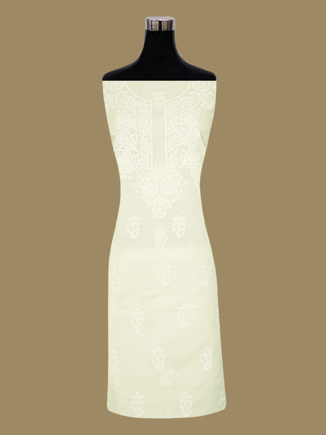 Ada Hand Embroidered Cream Cotton Lucknowi Chikankari Unstitched Suit Piece 01A677287