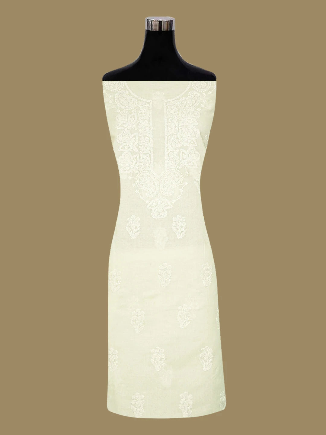 Ada Hand Embroidered Cream Cotton Lucknowi Chikankari Unstitched Suit Piece 01A677287