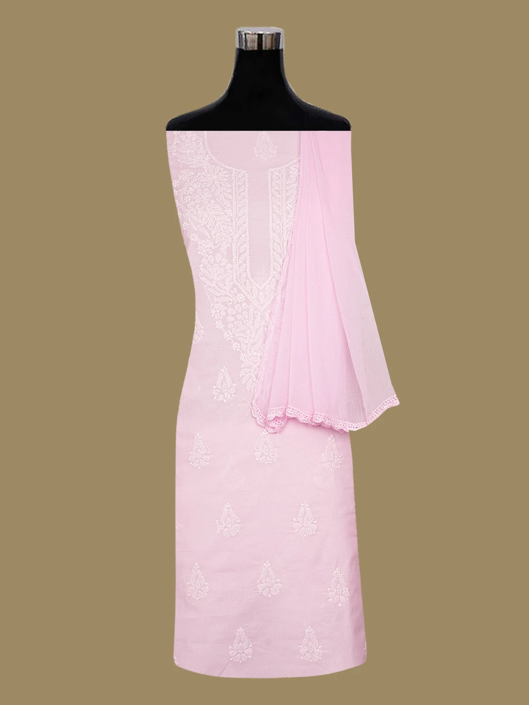 Ada Hand Embroidered Pink Cotton Lucknowi Chikankari Unstitched Suit Piece 01A677385