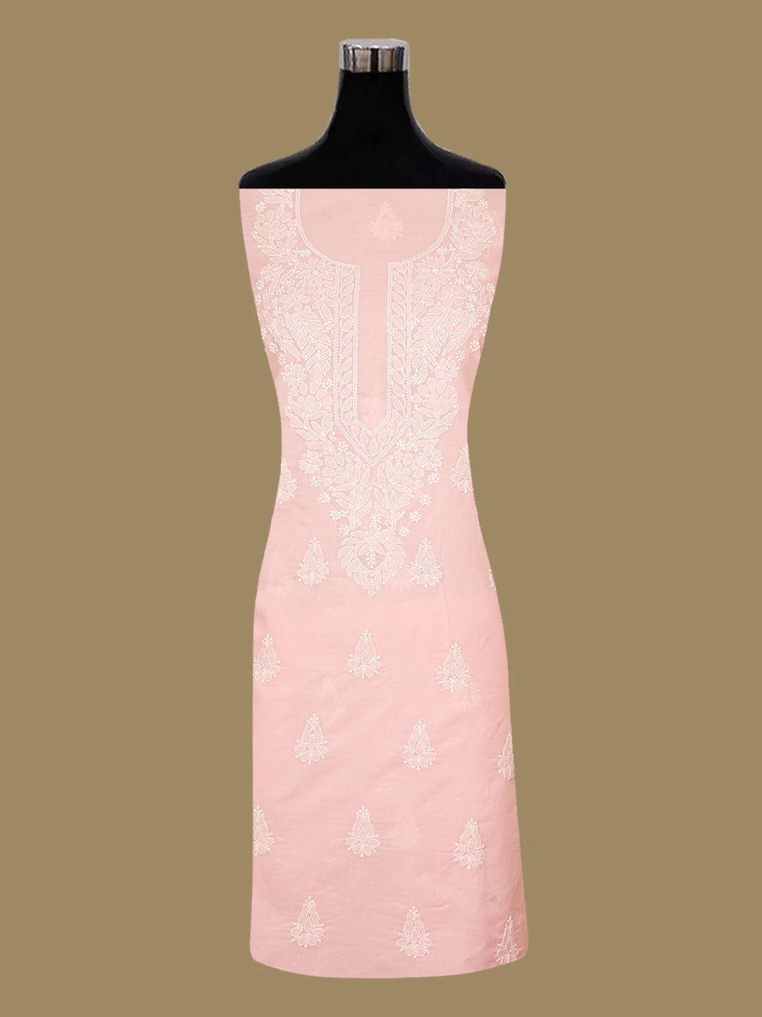 Ada Hand Embroidered Peach Cotton Lucknowi Chikankari Unstitched Suit Piece 01A677280