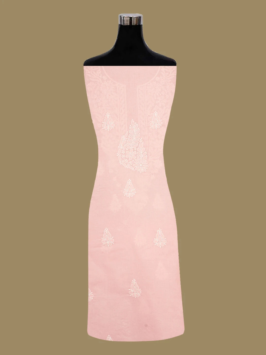 Ada Hand Embroidered Peach Cotton Lucknowi Chikankari Unstitched Suit Piece 01A677280
