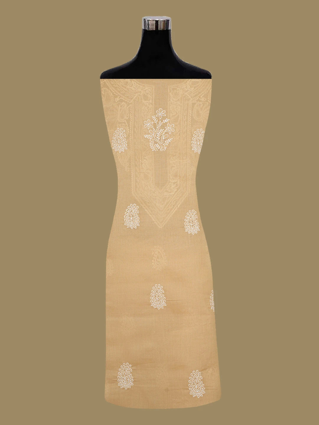 Ada Hand Embroidered Fawn Cotton Lucknowi Chikankari Unstitched Suit Piece 01A677240