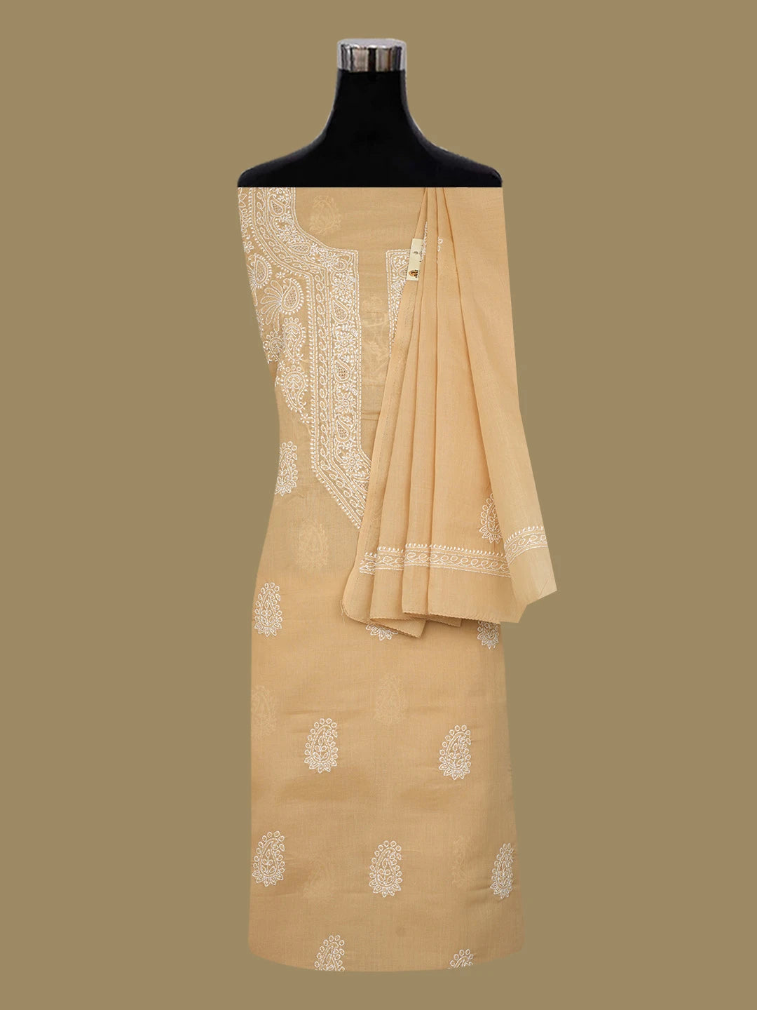 Ada Hand Embroidered Fawn Cotton Lucknowi Chikankari Unstitched Suit Piece 01A677240