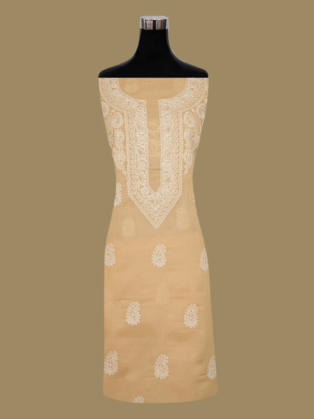Ada Hand Embroidered Fawn Cotton Lucknowi Chikankari Unstitched Suit Piece 01A677240
