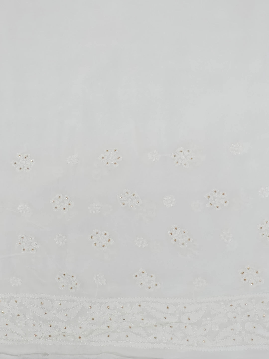 Ada Hand Embroidered Dove White Viscose Georgette Lucknowi Chikankari Saree/Blouse with Muqaish Work 01A670907
